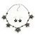 Burn Silver Textured 'Flower' Necklace & Drop Earrings Set With Blue Crystals - 40cm Length / 6cm Extension - view 3