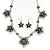 Burn Silver Textured 'Flower' Necklace & Drop Earrings Set With Blue Crystals - 40cm Length / 6cm Extension - view 2