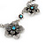 Burn Silver Textured 'Flower' Necklace & Drop Earrings Set With Blue Crystals - 40cm Length / 6cm Extension - view 4