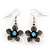 Burn Silver Textured 'Flower' Necklace & Drop Earrings Set With Blue Crystals - 40cm Length / 6cm Extension - view 5