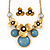 Burn Gold Diamante 'Flower' Necklace With Blue Stones & Stud Earrings Set - 42cm Length/ 6cm Extension - view 2