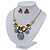 Burn Gold Diamante 'Flower' Necklace With Blue Stones & Stud Earrings Set - 42cm Length/ 6cm Extension - view 9