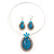 Large Turquoise Oval Medallion Flex Wire Necklace & Earrings Set In Silver Plating - Adjustable - view 6