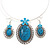 Large Turquoise Oval Medallion Flex Wire Necklace & Earrings Set In Silver Plating - Adjustable - view 3