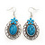 Large Turquoise Oval Medallion Flex Wire Necklace & Earrings Set In Silver Plating - Adjustable - view 4