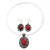 Coral Red Oval Medallion Flex Wire Necklace & Earrings Set In Silver Plating - Adjustable - view 4