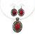 Coral Red Oval Medallion Flex Wire Necklace & Earrings Set In Silver Plating - Adjustable - view 2