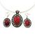 Coral Red Oval Medallion Flex Wire Necklace & Earrings Set In Silver Plating - Adjustable - view 3