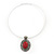 Coral Red Oval Medallion Flex Wire Necklace & Earrings Set In Silver Plating - Adjustable - view 7