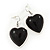 Black 'Heart' Pendant Flex Wire Necklace & Drop Earrings Set In Silver Plating - Adjustable - view 5
