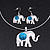 Silver Plated Flex Wire 'Elephant' Pendant Necklace & Drop Earrings Set With Turquoise Stone - Adjustable - view 3