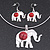 Silver Plated Flex Wire 'Elephant' Pendant Necklace & Drop Earrings Set With Coral Red Stone - Adjustable - view 2