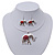 Silver Plated Flex Wire 'Elephant' Pendant Necklace & Drop Earrings Set With Coral Red Stone - Adjustable