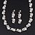 Bridal Simulated Pearl/Crystal Necklace & Drop Earring Set In Silver Metal - 44cm Length/5cm Extension