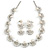 Luxurious Bridal Simulated Pearl/Crystal Necklace & Drop Earring Set In Silver Metal - 44cm Length/5cm Extension)