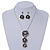 'Triple Flower' Dark Grey Enamel Diamante Necklace & Drop Earrings Set In Rhodium Plated Metal - 38cm Length (6cm extender) - view 2