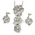 'Triple Flower' Milky White Enamel Diamante Necklace & Drop Earrings Set In Rhodium Plated Metal - 38cm Length (6cm extender)