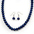 Violet Blue Glass Bead Necklace & Drop Earring Set In Silver Metal - 38cm Length/ 4cm Extension - view 2