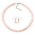 Pale Pink Glass Bead Necklace & Drop Earring Set In Silver Metal - 38cm Length/ 4cm Extension - view 3