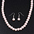Pale Pink Glass Bead Necklace & Drop Earring Set In Silver Metal - 38cm Length/ 4cm Extension - view 2