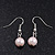 Pale Pink Glass Bead Necklace & Drop Earring Set In Silver Metal - 38cm Length/ 4cm Extension - view 6