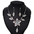 Delicate Bridal Diamante Flower Mesh 'Y'-Necklace & Drop Earrings Set In Silver Plating - 40cm Length/ 4cm Extension - view 6