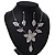 Delicate Bridal Diamante Flower Mesh 'Y'-Necklace & Drop Earrings Set In Silver Plating - 40cm Length/ 4cm Extension - view 10