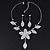 Delicate Bridal Diamante Flower Mesh 'Y'-Necklace & Drop Earrings Set In Silver Plating - 40cm Length/ 4cm Extension - view 8