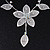 Delicate Bridal Diamante Flower Mesh 'Y'-Necklace & Drop Earrings Set In Silver Plating - 40cm Length/ 4cm Extension - view 3