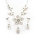 Delicate Bridal Diamante Flower Mesh 'Y'-Necklace & Drop Earrings Set In Silver Plating - 40cm Length/ 4cm Extension - view 5