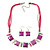Fuchsia Enamel Square Station Cotton Cords Necklace & Drop Earrings In Rhodium Plating Set - 36cm Length/ 6cm Extension - view 2