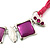 Fuchsia Enamel Square Station Cotton Cords Necklace & Drop Earrings In Rhodium Plating Set - 36cm Length/ 6cm Extension - view 3