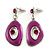 Fuchsia Enamel Oval Geometric Chain Necklace & Drop Earrings Set In Rhodium Plating - 38cm Length/ 6cm Extension - view 4