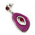 Fuchsia Enamel Oval Geometric Chain Necklace & Drop Earrings Set In Rhodium Plating - 38cm Length/ 6cm Extension - view 6