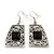 Ethnic Silver Tone Filigree, Black Glass Stone Necklace With T-Bar Closure & Drop Earrings Set - 40cm Length - view 6