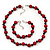 Red/Black Glass Pearl Necklace & Bracelet Set In Silver Plating - 38cm Length/ 4cm Extension