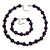 Purple Simulated Glass Pearl Necklace & Bracelet Set In Silver Plating - 38cm Length/ 4cm Extension