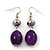 Purple/Violet Glass/Crystal Bead Necklace, Flex Bracelet & Drop Earrings Set In Silver Plating - 44cm Length/ 5cm Extension - view 6
