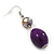 Purple/Violet Glass/Crystal Bead Necklace, Flex Bracelet & Drop Earrings Set In Silver Plating - 44cm Length/ 5cm Extension - view 7