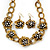 Vintage Diamante Flower Choker Necklace & Drop Earring In Antique Gold Metal - 34cm Length/7cm Extension - view 2