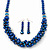 Navy Blue Faux Pearl/ Glass Crystal Cluster Necklace & Drop Earrings Set In Silver Plating - 38cm Length/ 6cm Extender - view 6