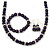 Deep Purple Glass Bead Necklace, Flex Bracelet & Drop Earrings Set With Diamante Rings - 38cm Length/ 6cm Extension - view 2