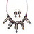 Victorian/ Gothic/ Burlesque Metallic Purple Glass Bead Necklace & Drop Earring Set In Rhodium Plating - 40cm Length/ 5cm Extension