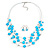 Azure Blue Square Shell & Crystal Floating Bead Necklace & Drop Earring Set - 52cm Length/ 6cm extension
