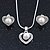 Delicate Crystal, Simulated Pearl 'Heart' Pendant With Silver Tone Snake Chain & Stud Earrings Set - 40cm Length/ 6cm Extension - view 9