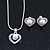 Delicate Crystal, Simulated Pearl 'Heart' Pendant With Silver Tone Snake Chain & Stud Earrings Set - 40cm Length/ 6cm Extension - view 2