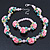 Rose Quartz, Turquoise Bead Fimo Rose Necklace And Flex Bracelet Set In Silver Tone - 40cm Length/ 5cm Extension - view 4