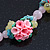 Rose Quartz, Turquoise Bead Fimo Rose Necklace And Flex Bracelet Set In Silver Tone - 40cm Length/ 5cm Extension - view 5