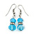 Turquoise, Light Blue Crystal Bead Necklace & Drop Earrings In Silver Tone Metal - 40cm Length/ 4cm Length - view 7