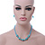 Turquoise, Light Blue Crystal Bead Necklace & Drop Earrings In Silver Tone Metal - 40cm Length/ 4cm Length - view 10